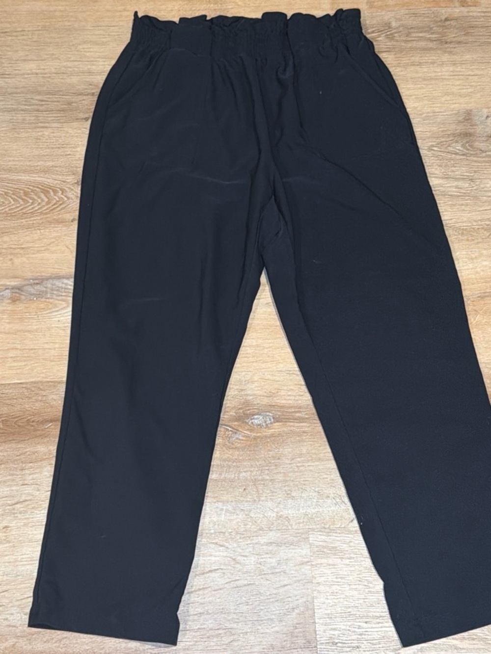 Grace Karin Black Elastic-Waist Straight-Leg Trousers